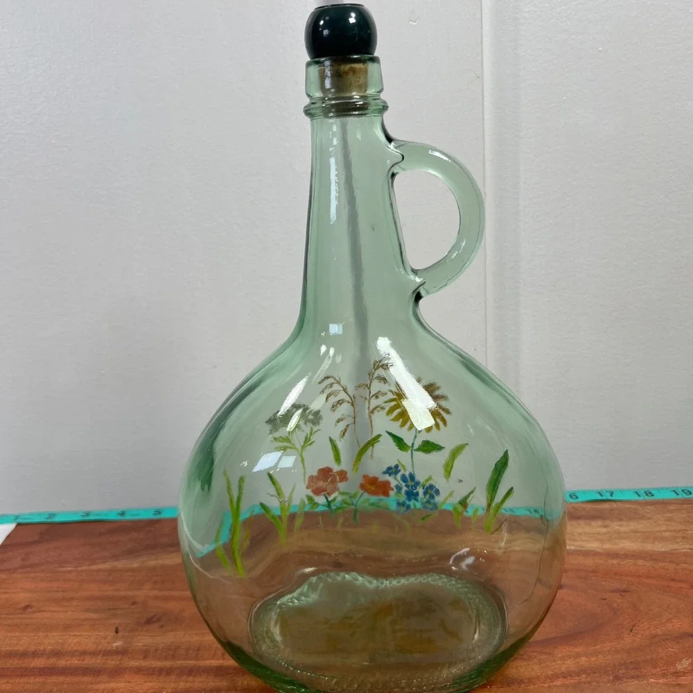 Almaden Hand Painted Wildflower Glass Wine Jug 1/2 Gallon with Stopper Vintage